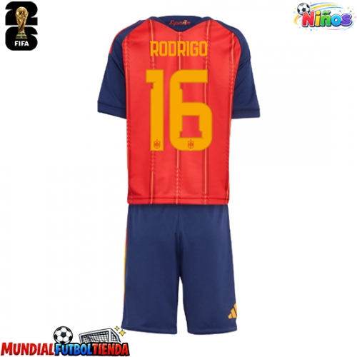 Camiseta España Rodri Hernandez #16 Primera Equipación Replica Mundial 2026 para niños mangas cortas (+ Pantalones cortos)
